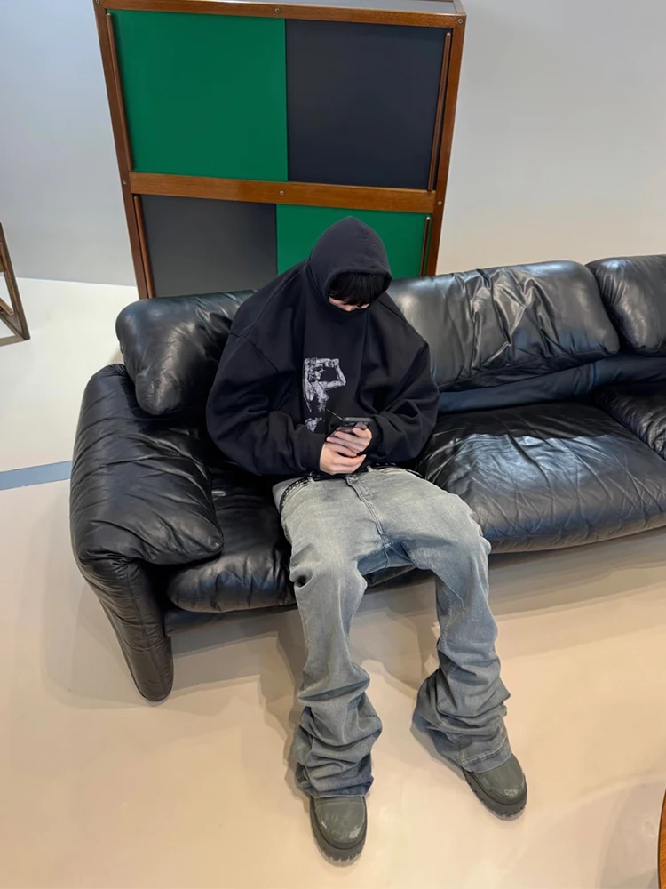 

Waed Blue Vintage Ro Acbt Jeans Bell Bot Wide Leg Slimming Trousers for Men And Women Casual Loose Fit Denim Jeans