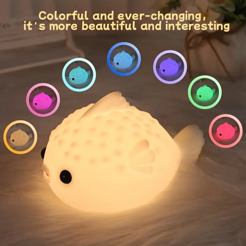 1 PC Creative Pufferfish Night Light Birthday Gift Bedroom Bedside Companion Sleep Light Cute Atmosphere Silicone Light