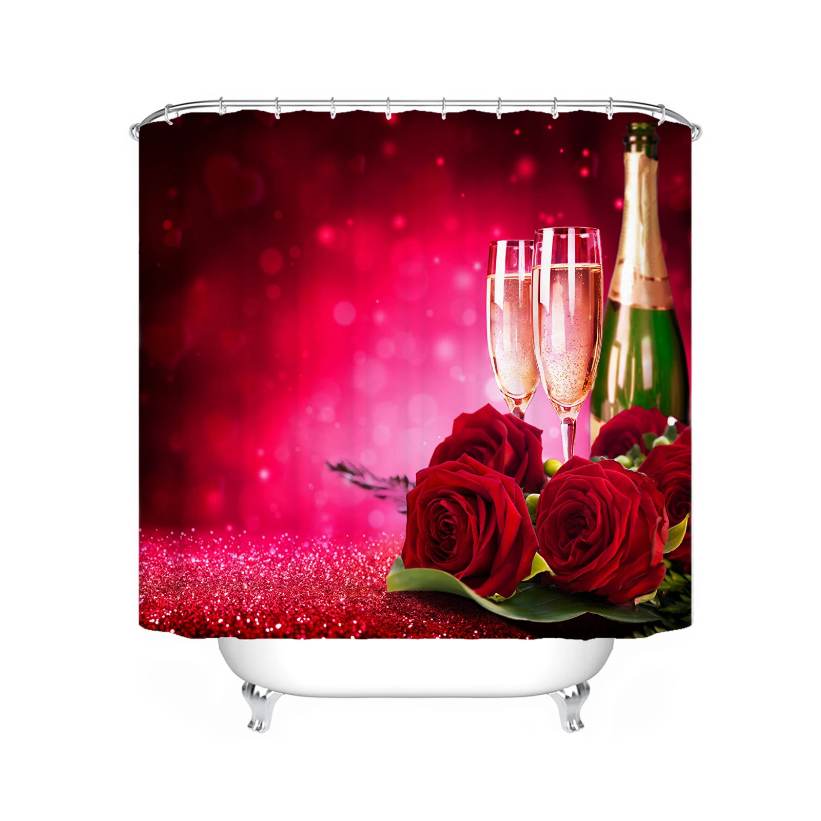 Red Rose Sunflower Shower Curtain Cute Bath Waterproof Curtains For Living Room Luxury Set Screen Bathroom Accessories Sets - view 6