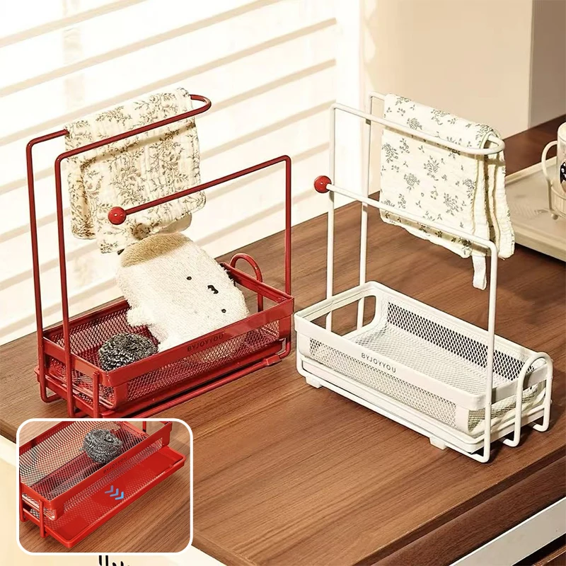 

Multifunctional Iron Kitchen Sink Organizer Sponge Cloth Draining Rack Narrow Space Saving Storage For Faucet Countertop Use