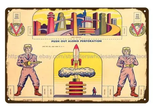 1950 CAPTAIN VIDEO SUPERSONIC SPACE SHIPS FIGURES TOY metal tin sign home decor sign