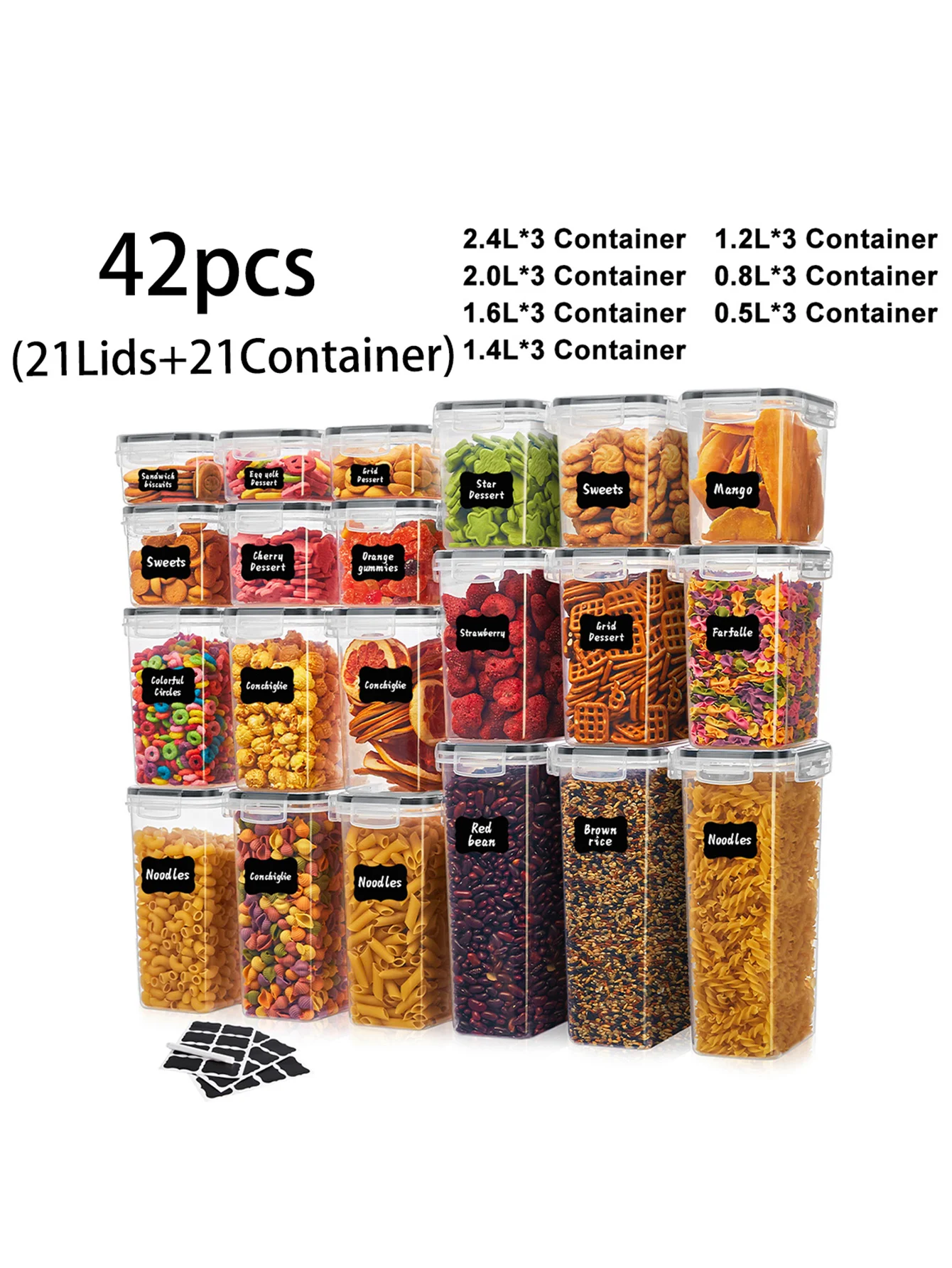 42pcs,Airtight storage bins, multi-purpose leak-proof and reusable food storage jars, portable and stackable food airtight bins
