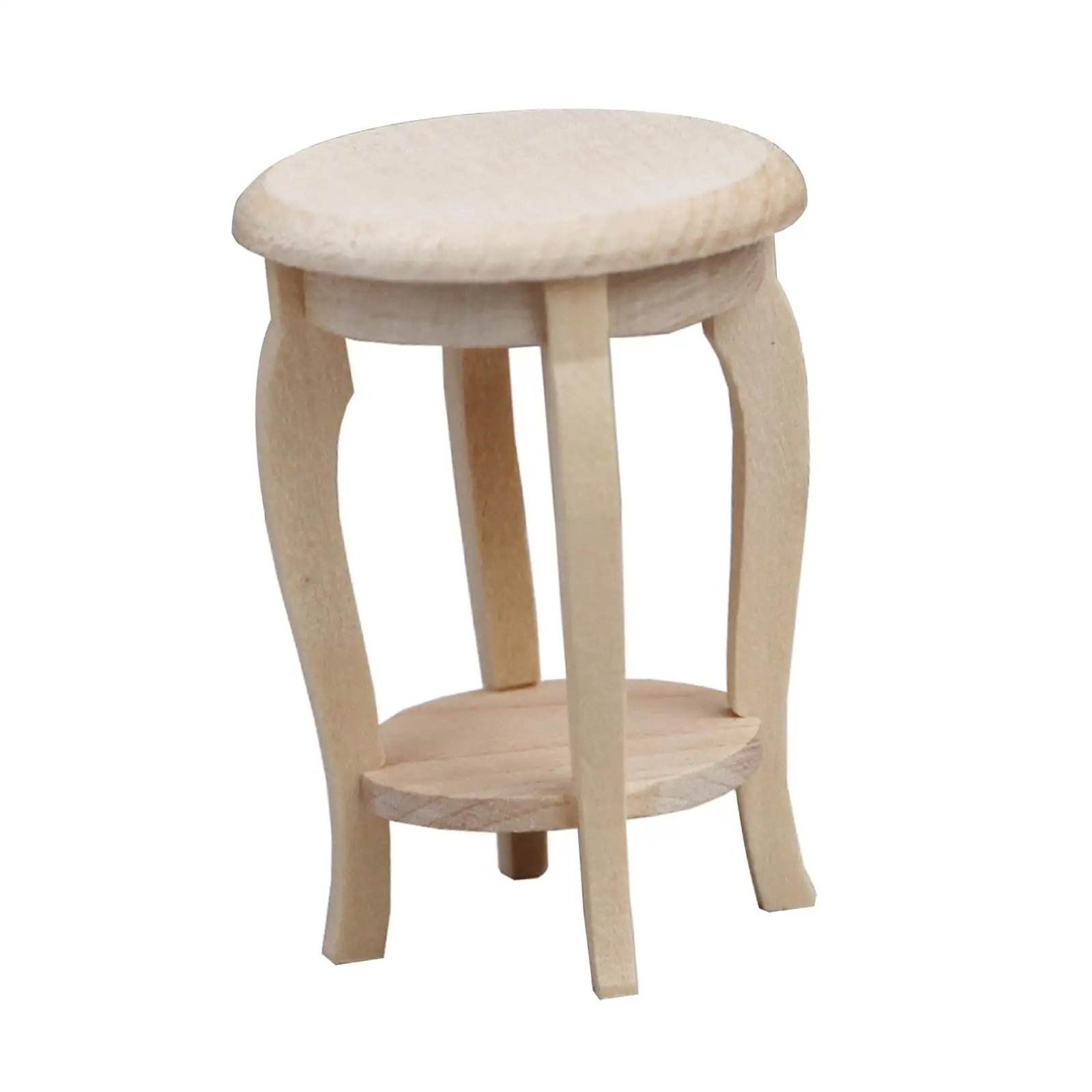 1:12 Scale Dollhouse Wooden Stool Handcrafted Unpainted Dollhouse Pub Bar High Stool Chair Pretend Play for Dollhouse Decoration