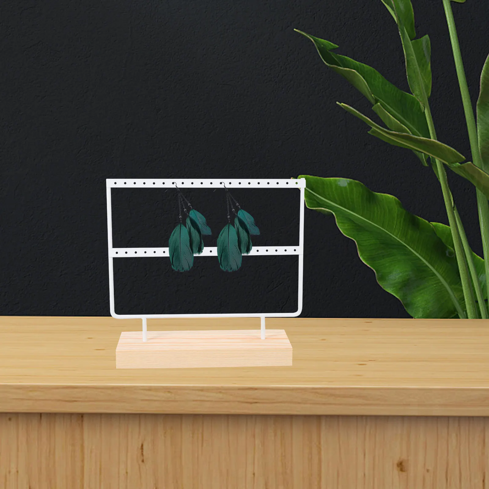 

Earring Display Stand Iron Wooden Base Jewelry Organizer Holder For Earrings Studs Storage Rack Multiple Holes Home Store Use