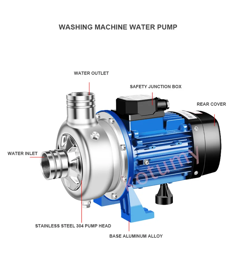 Bomba de agua de acero inoxidable 1100, impulsor semiabierto, anticorrosión, resistente a ácidos y álcalis, 750W/304 W