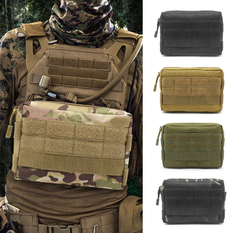 Outdoor Molle Pouch Waist Fanny Pack Mobile Phone Pouch Multi-Purpose Utility Tool Pouch Carabiner Hunting Vest Belt Accessories