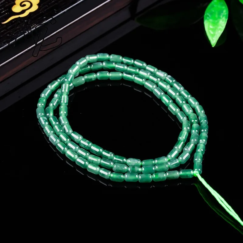Real Natural Emerald Full Color Blue Bucket Beads Necklace Bracelet Carved Charm Jadeite Jewelry Fashion Amulet Gifts Men Women view 4