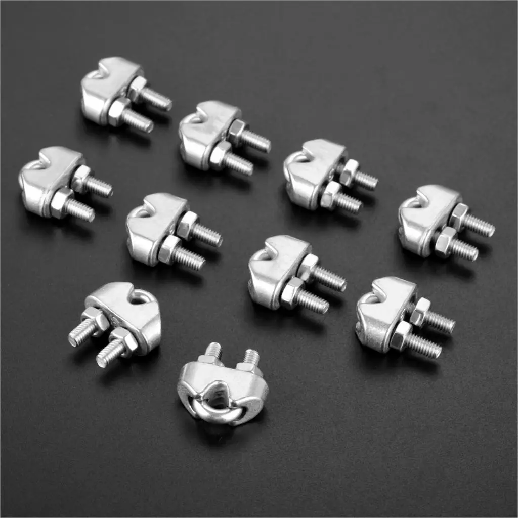 10 Pcs Marine 316 Stainless Steel 3mm 4mm 5mm Heavy Duty Wire Rope Clamp Clip Thimble Cable Grip Metal Wire U Bolts Fixing Boats