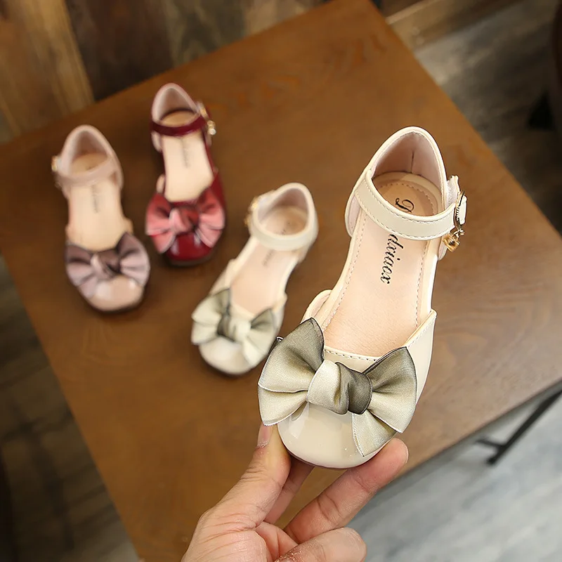 Trendy Sandals Exquisite Elegant Fashion Leather Shoe Trendy Sweet Princess Shoes Bow Casual Girl Shoe Daily Classic Child Shoes