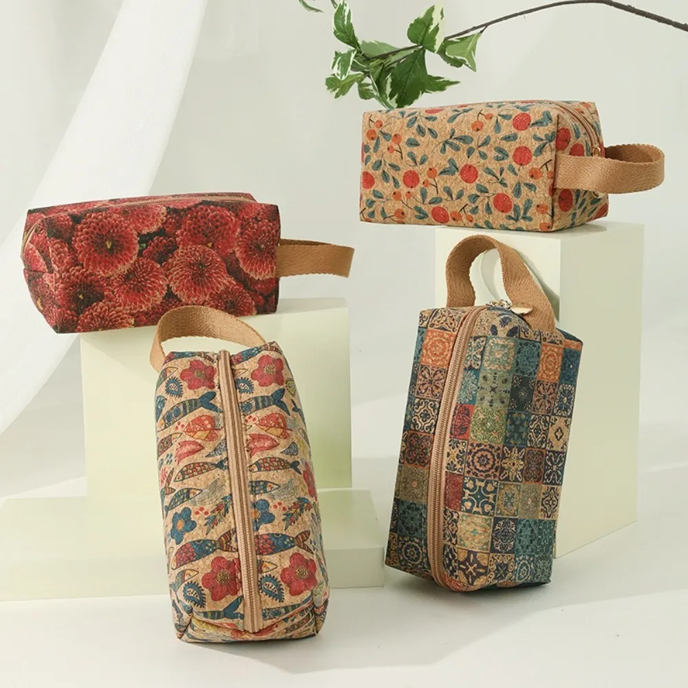 Durable Cork Wood Cosmetic Storage Bag Organizer Holder Useful Bath Toiletry Handbag Multifunctional Portable Travel Pouch