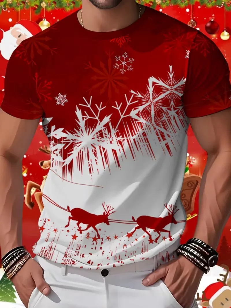 Christmas Eve hot 3D printed T-shirt, fashionable short sleeved casual European and American round neck men's pullover top