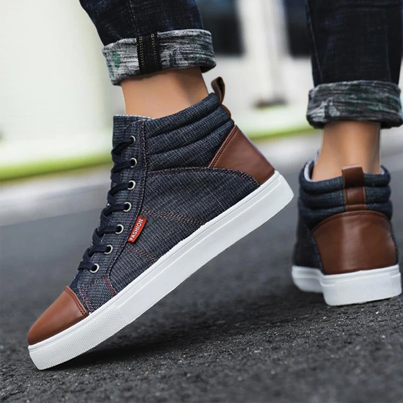 Skateboard Shoes For Men Autumn Denim Flats Sport Shoes Zapatillas Hombre Sneakers High-Top Running Shoes Men Large Zize 46 47