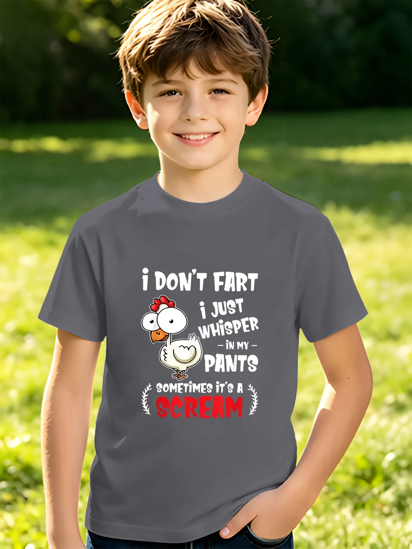 Summer Children's  Short Sleeved Parent-child T-shirt with Cartoon Rooster Pattern 