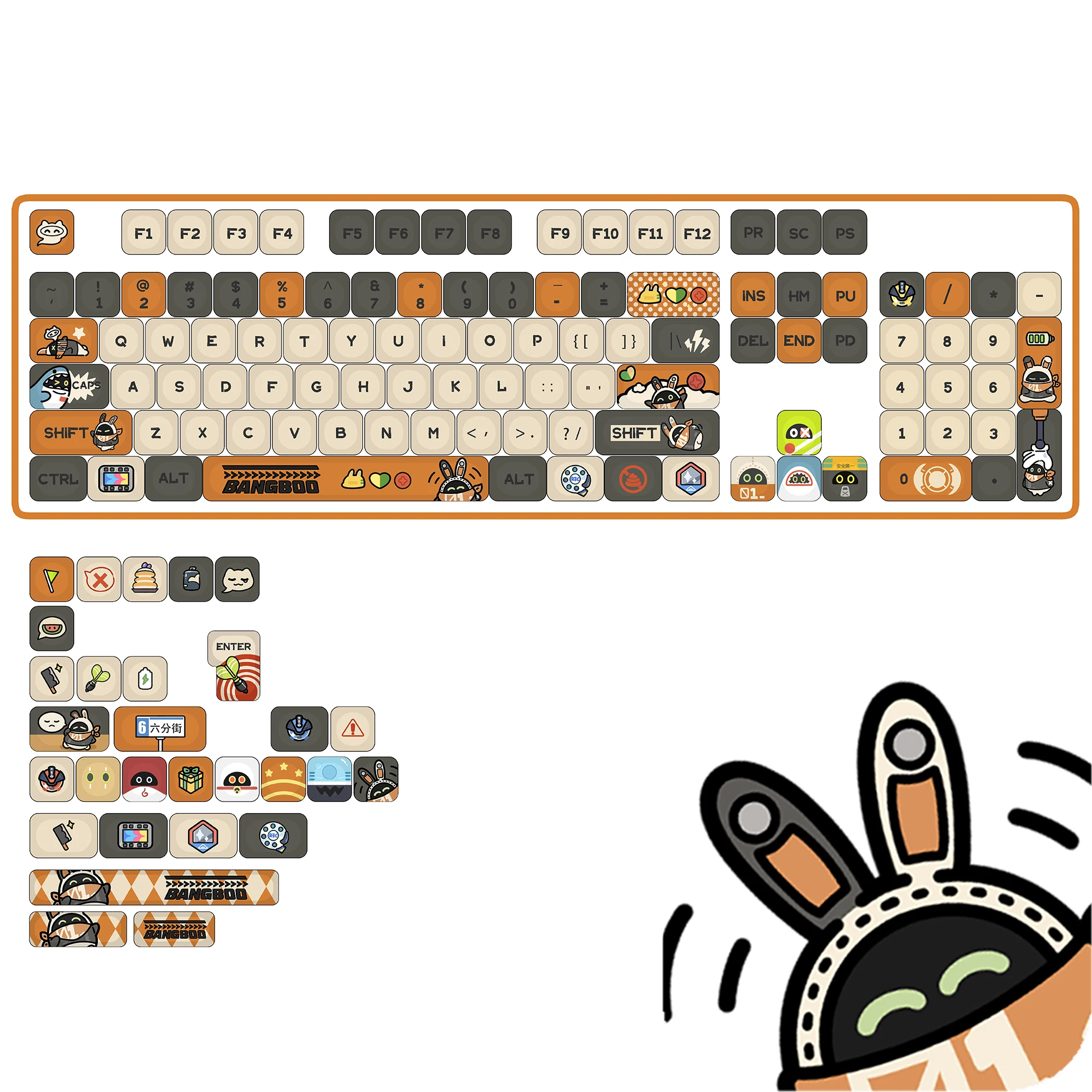 KBDiy ZZZ Bangboo Themen-Keycaps Anime Niedliche KOA MOA Profil PBT Tastenkappen ISO Benutzerdefinierte DIY für 60% Gaming Mechanische Tastatur Tastenkappen – Detail 1