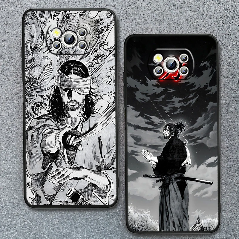 Swordsman Miyamoto Musashi Cover For POCO F5 F4 F3 M6 M5 M4 X6 X5 X4 F5 F4 F3 C65 Pro GT TPU Silicone Black Phone Case