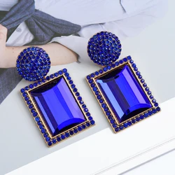 New Square Accessories Dangle Drop Earrings Charm Luxury Brand Sport Clear Crystal Dainty Brincos Glass Design Jewelry For Women