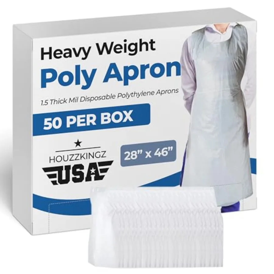 

50 Disposable Aprons Adults 28" X 46" Heavy Weight 1.5 Mil Thick White Plastic Smock Painting Apron for Adults - Art Aprons Pai