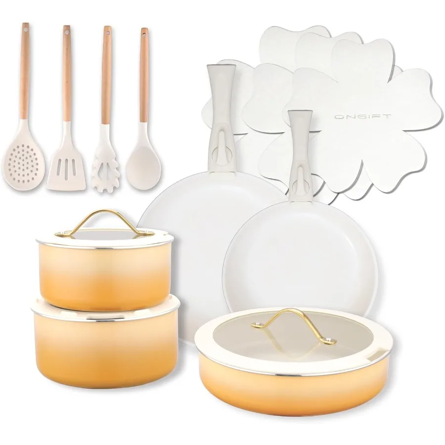 

20pcs Ceramic Cookware Set Nonstick Detachable Handle Pots and Pans Set Non Toxic No PFAS and PTFE and PFOA Dishwasher Oven Saf