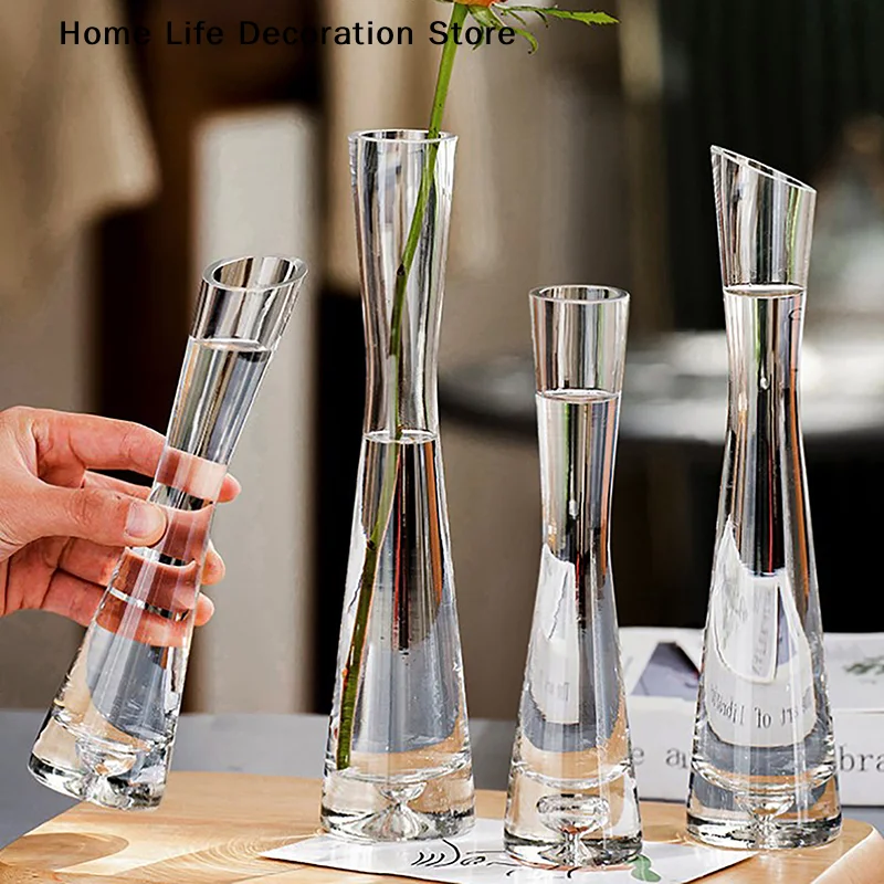 【TG】Kreative Europäische Transparente Glasvase mit Schräger Öffnung, Künstlerische Schlichte Vase für Hydrokultur, Pflanzen und Blumen, Tisch-Deko für Zuhause