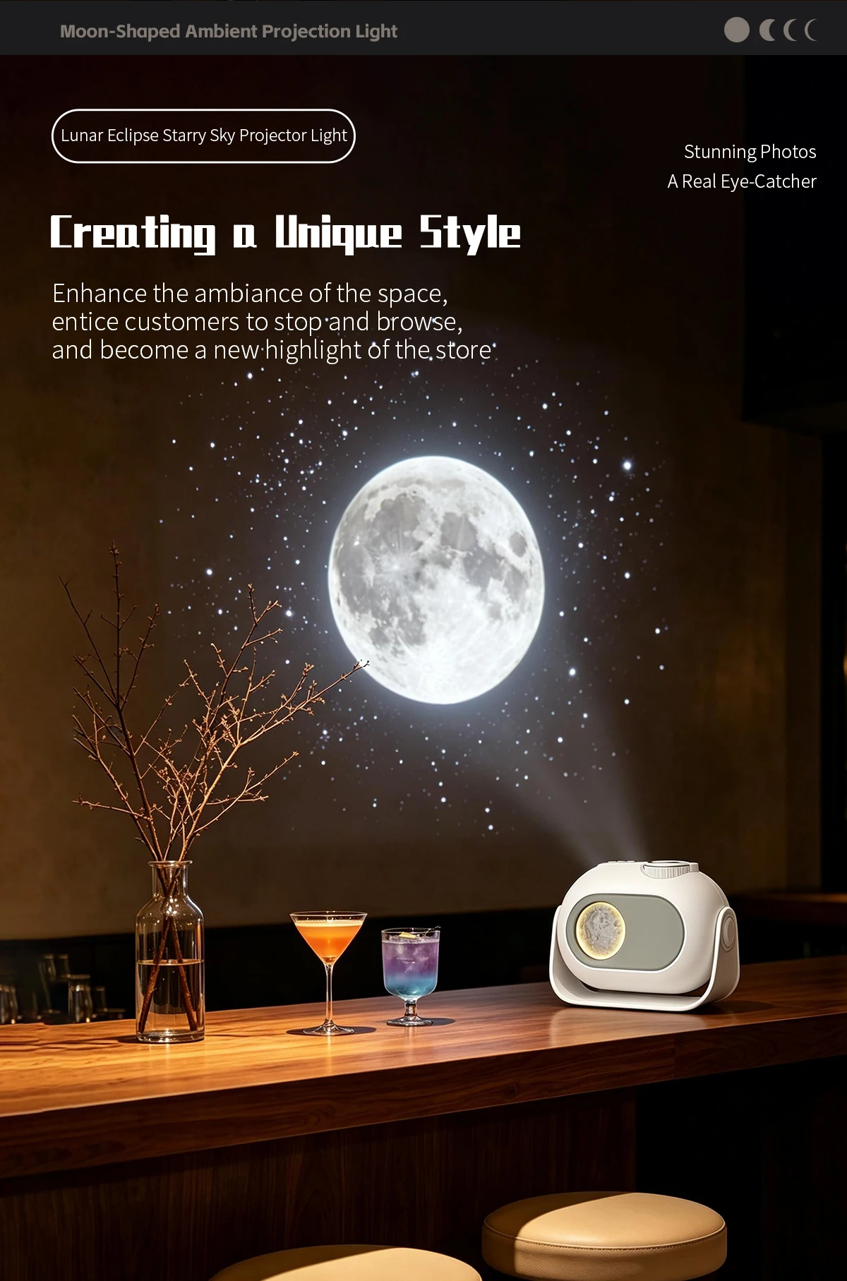 Starry Star Eclipse Projection Night Light With Music HD Focus White Noise Atmosphere Night Light For Bedroom Decor Kids Gift