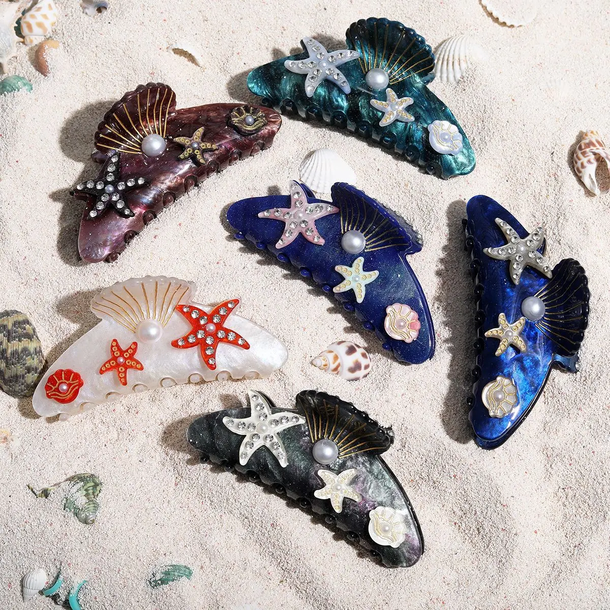 Starry Sky Ocean Starfish Shell Hair Claw Clip Acrylic Large 
