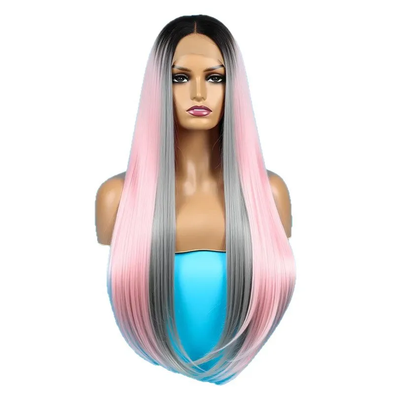 Synthetic Long Ombre Three Tone Lace Front Wig Middle Part for Halloween Party +Free Wig Cap