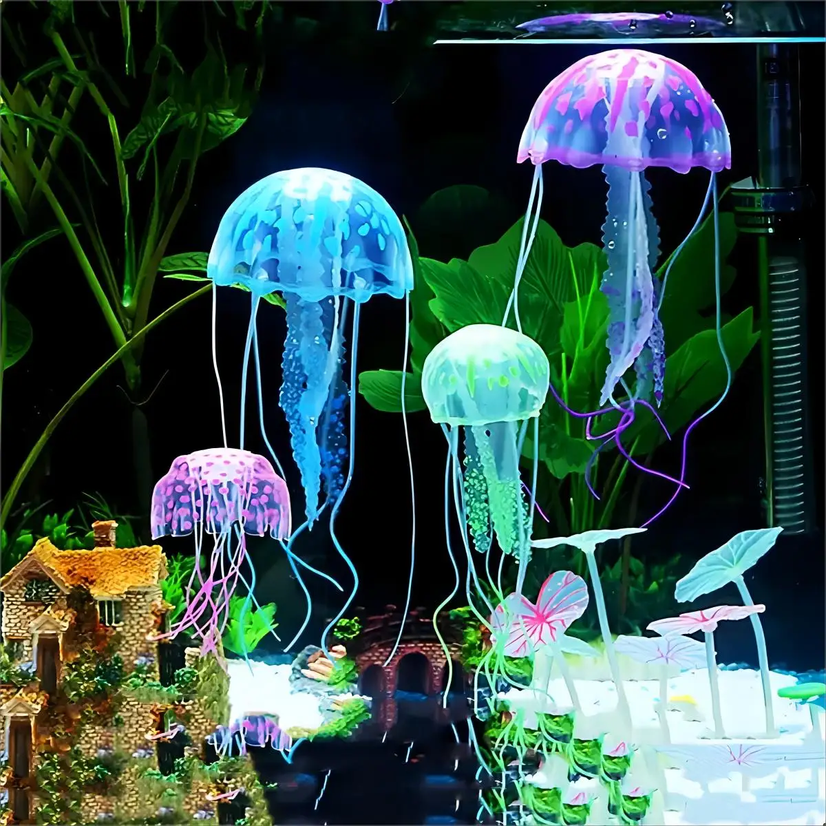 1 Pc Artificial Fluorescent Jellyfish Aquarium Decoration Silicone Fish Tank Simulation Landscape Goldfish Tank Landscaping
