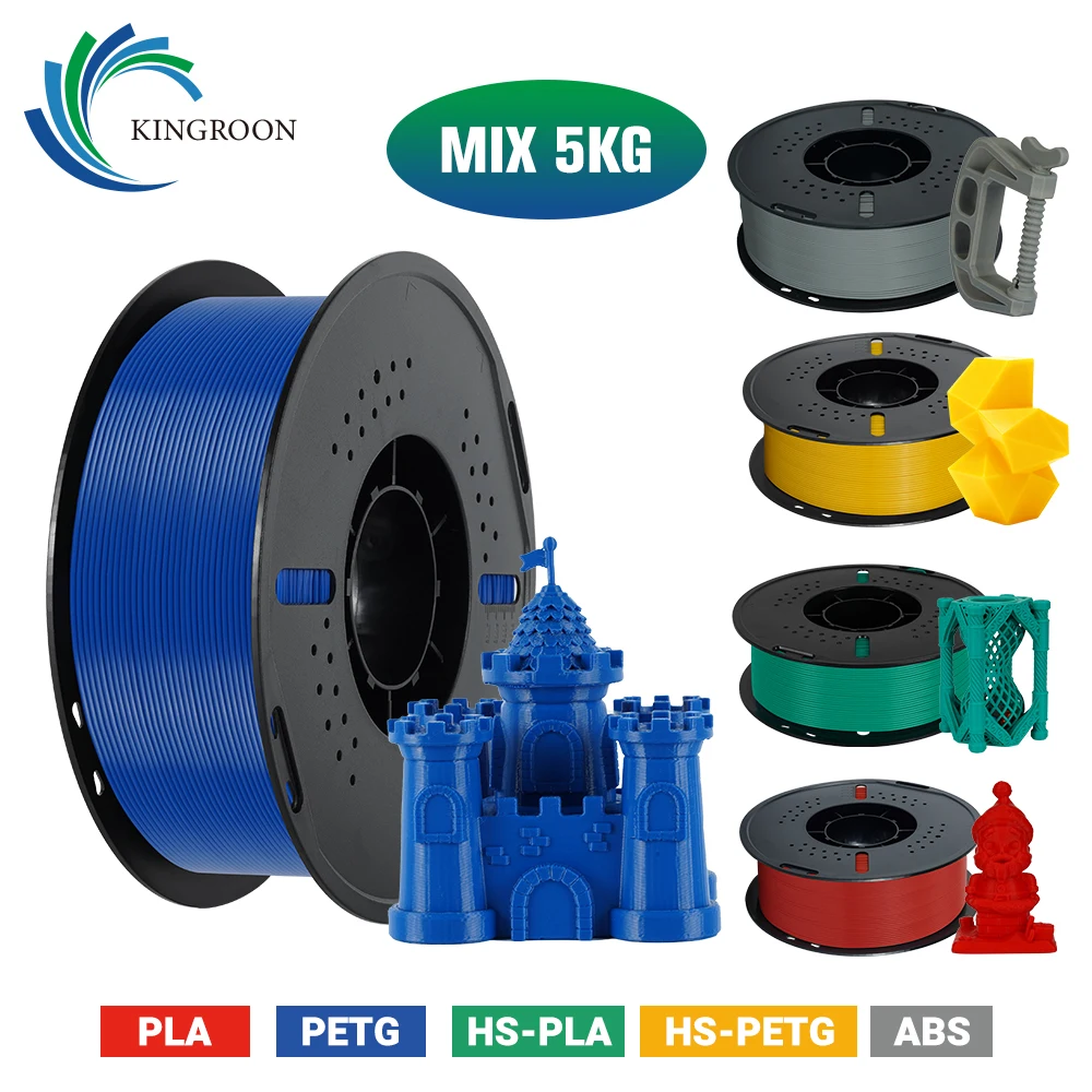 KINGROON Multi-Pack Combo PLA/PETG/ABS/HS PLA &PETG 5kg Spools Standard Filament 1,75 mm for Less Waste More Prints 3D-Filament