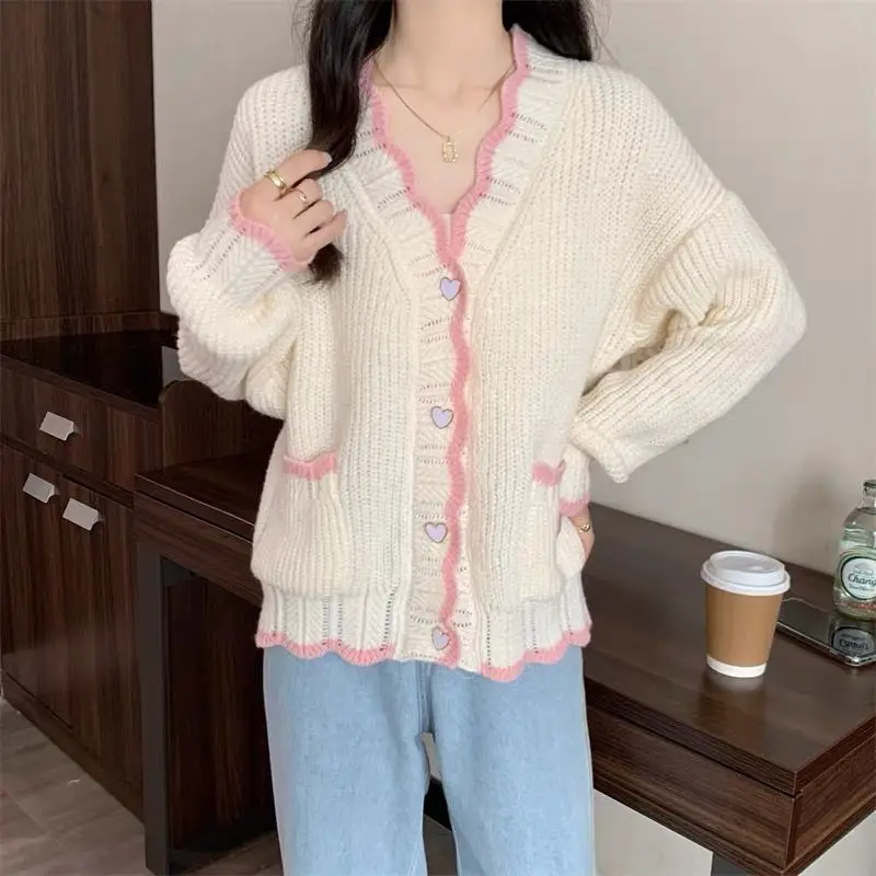 

Ladies Spring Sutumn New Sweet Gentle Soft Waxy Fashion Sweater Coat Women's Long Sleeve Loose Cardigan Soft Comfortable Coat