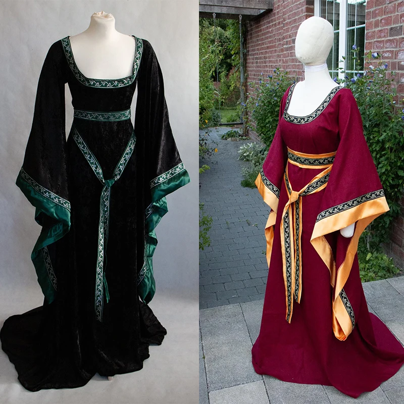 

Custom Made Medieval Elven Long Sleeves Fantasy Dress The Princess Bride Green Fairy Tale Halloween Ball Gown With Belt