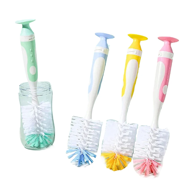 1Pc 2 In 1 Nylon Baby Bottle Cup Cleaning Brush Suction Stand Type Feeding Cleaning Tool  Brush Set