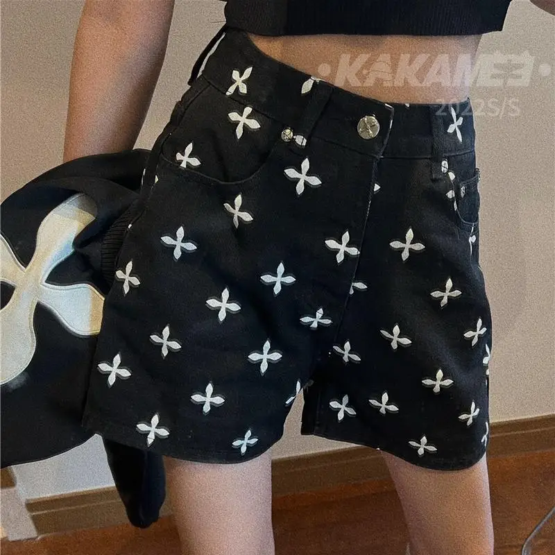 Printed Loose Wide-Leg Shorts Gym Shorts Hip Hop Cross Print Baggy Summer Fashion Casual Beach Running Short Pants