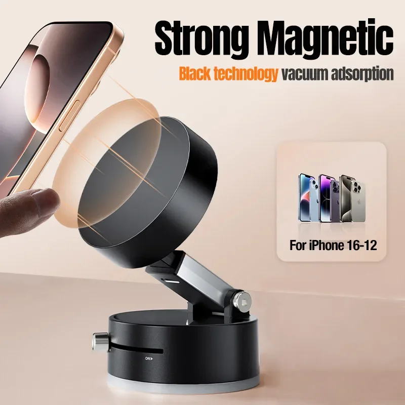 Foldable Car Phone Holder Vacuum Double-sided Magnetic Dashboard GPS Stand for Magsafe iPhone 16-12 Pro Max Samsung Xiaomi Mount