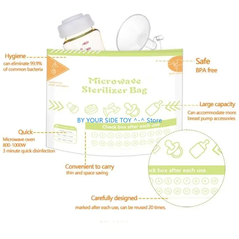 10 sacchetti per sterilizzazione per bottiglie con riscaldamento a vapore, sacchetti per disinfezione portatili riutilizzabili