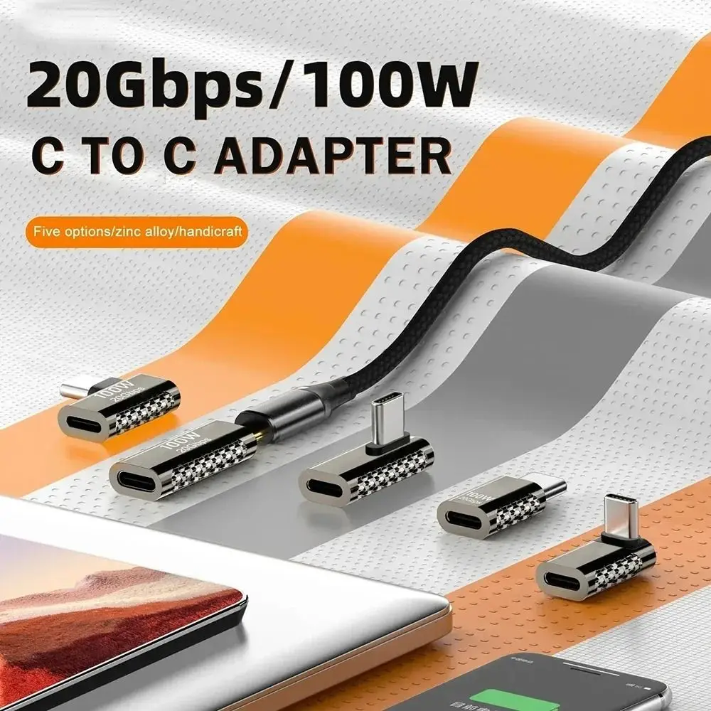 100W Type C Adapter 90 Degree Elbow Fast Charging USB C Male Transfer Data Transfer 20Gbps Data Transfer Adapter Laptop