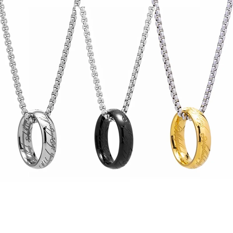 لورد أوف ذا فنجر خواتم قلادة الفيلم مع نفس الداخل والخارج 3D النقش قلادة السنسكريت الإسبانية #5