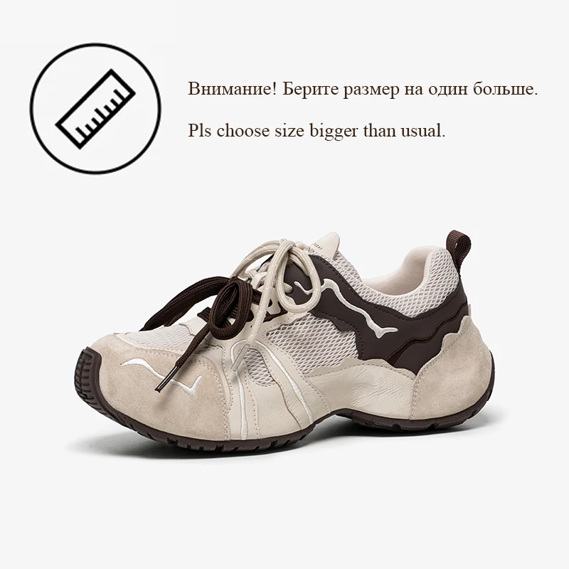 BEAUTODAY Chunky Sneakers Women Suede Leather Double Shoelaces Mixed Colors Trainers Lace-up Casual Laides Shoes Handmade 29655 image 2