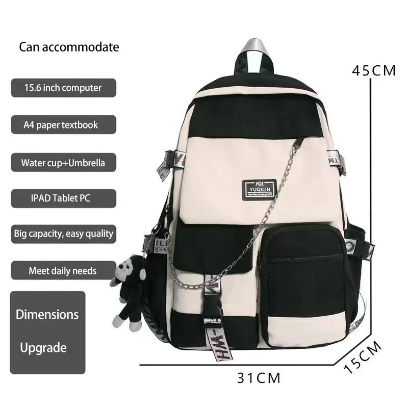 2024 Korean nylon schoolbag female student backpack large capacity fashion boy backpack computer bag femal school backpack bag