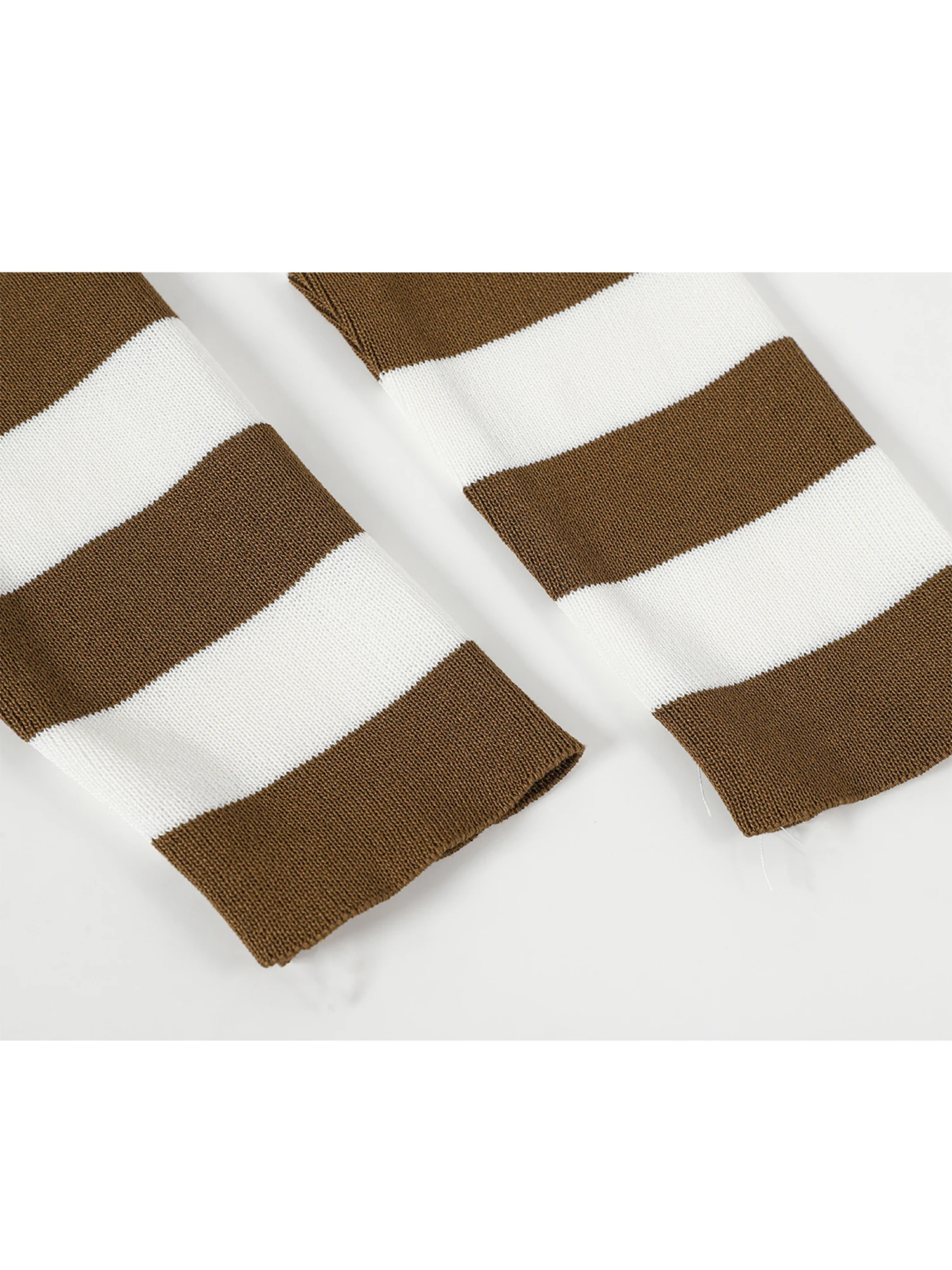 المرأة البني محبوك تي شيرت Y2k Gyaru المحملة الأعلى خمر 90s الجمالية طويلة الأكمام مخطط تريكو تي شيرت 2000s الملابس الخريف