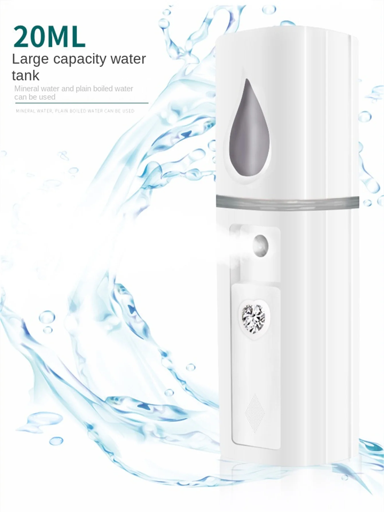 Nano Spray Water Refill Meter, Pulverizador pequeno, Umidificador portátil de beleza, Refrigerador facial a vapor, Carregamento USB