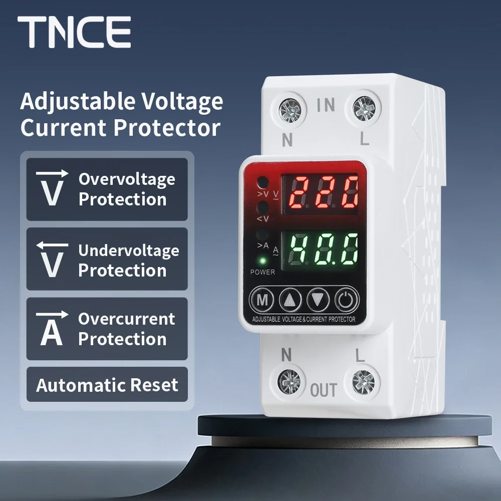

TNCE Dual Display Din Rail breaker 40/60A, Adjustable Over Voltage Current And Under Voltage Protective Device Protector Relay