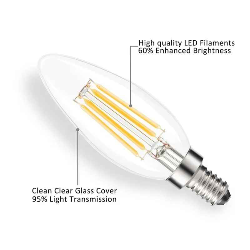 Imagem -02 - Lâmpadas Led Edison Filamento de Vela Luz de Cristal Branco Quente Regulável Dourado C35 C35l 2w 4w 6w E14 220v 110v 10 Pcs