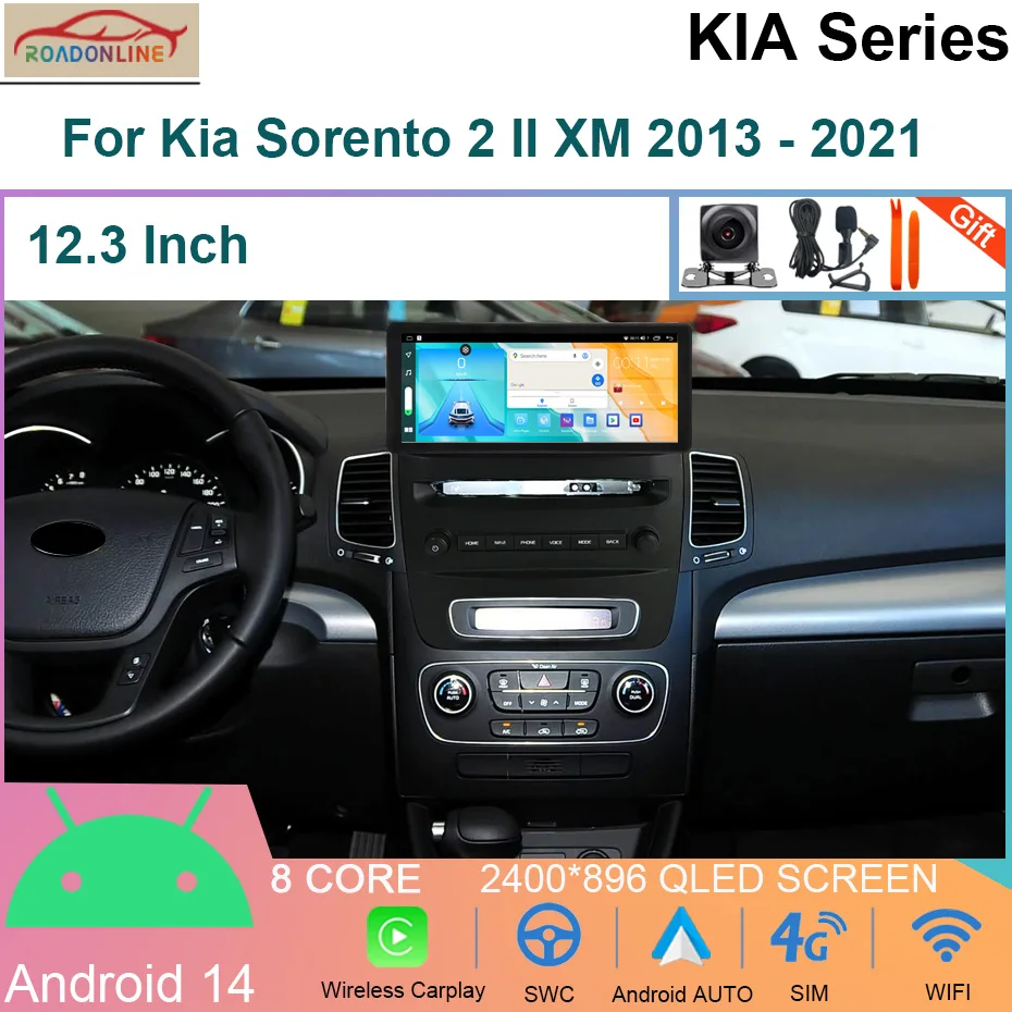

12.3 INCH Android 14 Multimedia Player For Kia Sorento 2 II XM 2013 - 2021 Car Radio Multimedia Video Player GPS Navigation