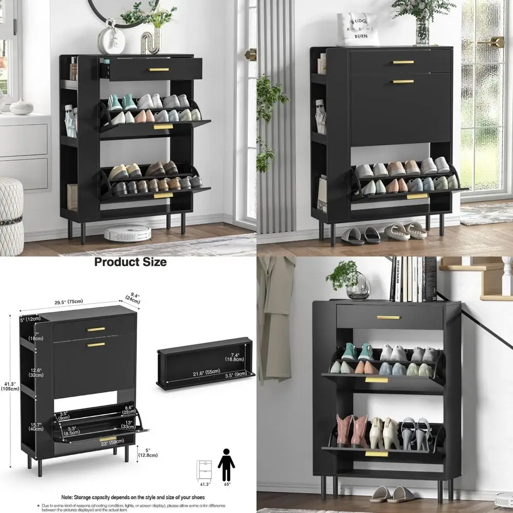 Lemari Sepatu Modern Tipis dengan Laci dan Penyimpanan Samping untuk Apartemen dan Lorong Masuk - Pengatur Sepatu Hemat-Ruang
