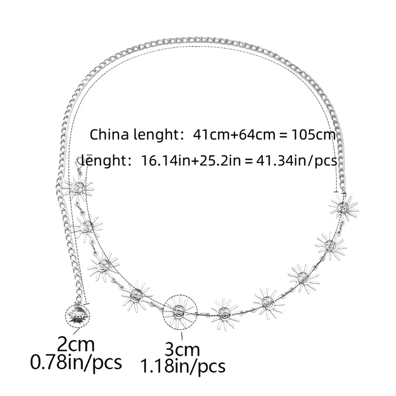 خمر يبتسم الشمس حزام قابل للضبط المعادن البطن الخصر سلسلة للنساء الفتيات الهيب هوب فستان حزام الجسم سلسلة الهدايا #6