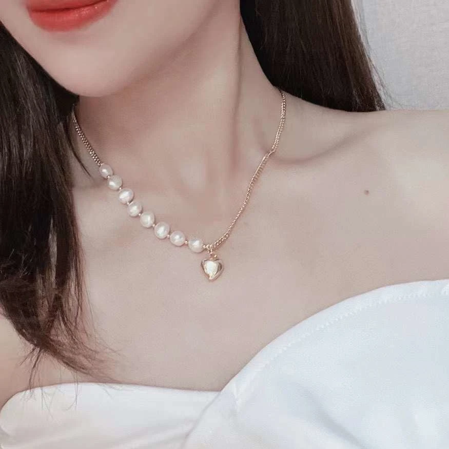 N Baroque Love Collar Chain 7-8MM Natural High Quality Baroque Pearl Necklace Love Pearl Jewelry