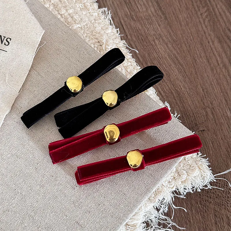 French Gold Button Retro Velvet Bow Hairpin Elegant Hairpin Elegant and High Grade Side Bang Hairpin Accessories