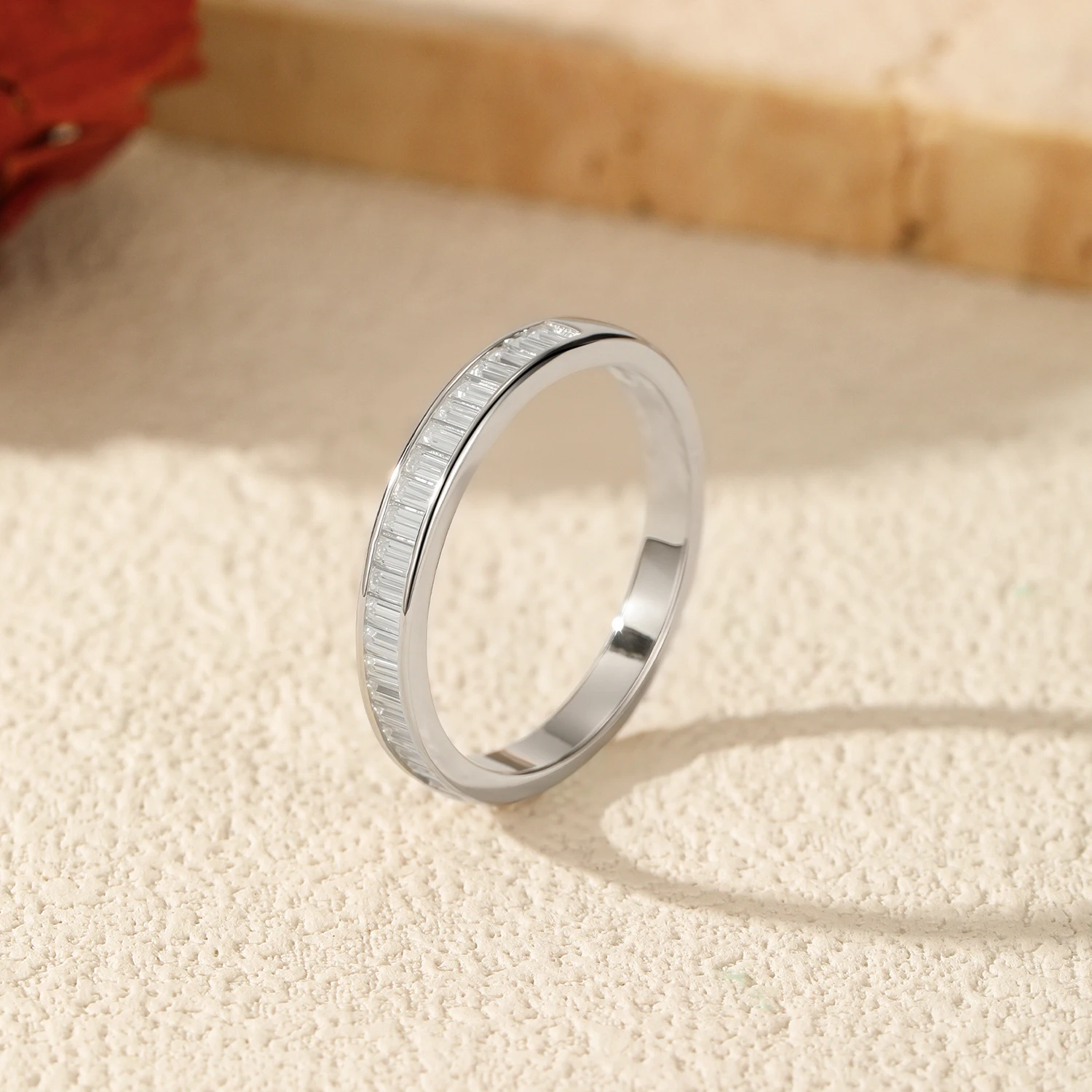 موديان المبهر D اللون مستطيل مويسانيتي تكويم خواتم 925 فضة الخلود الفرقة خواتم للنساء غرامة مجوهرات