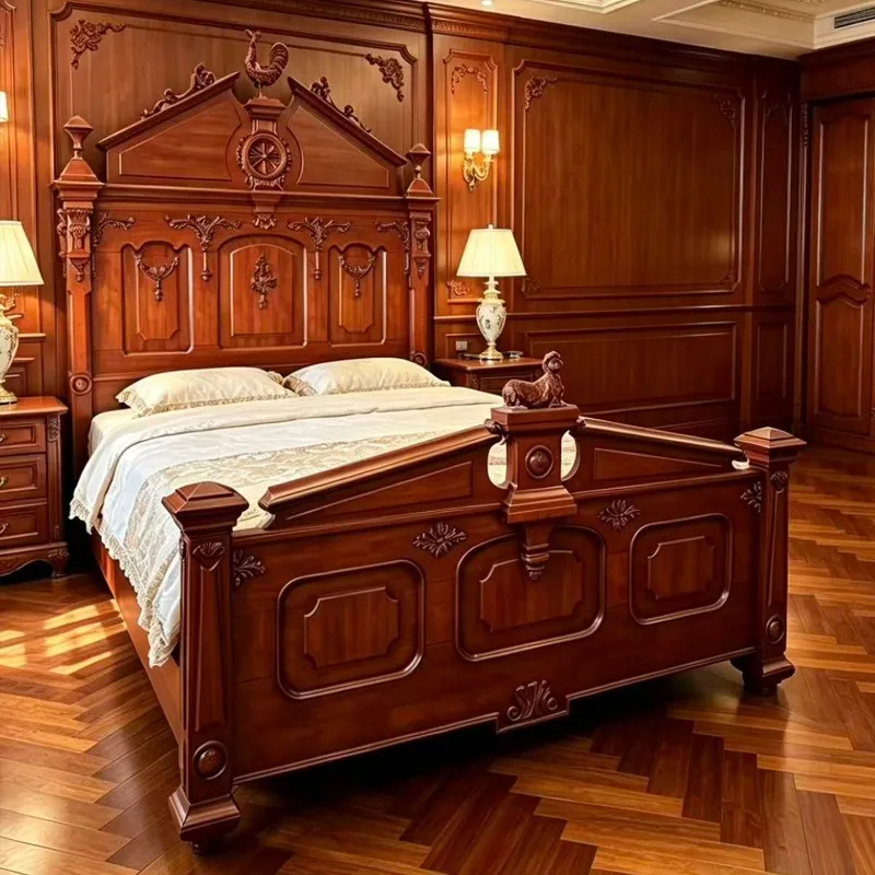 American solid wood bed 2 meters, luxury retro carved wedding bed double bed