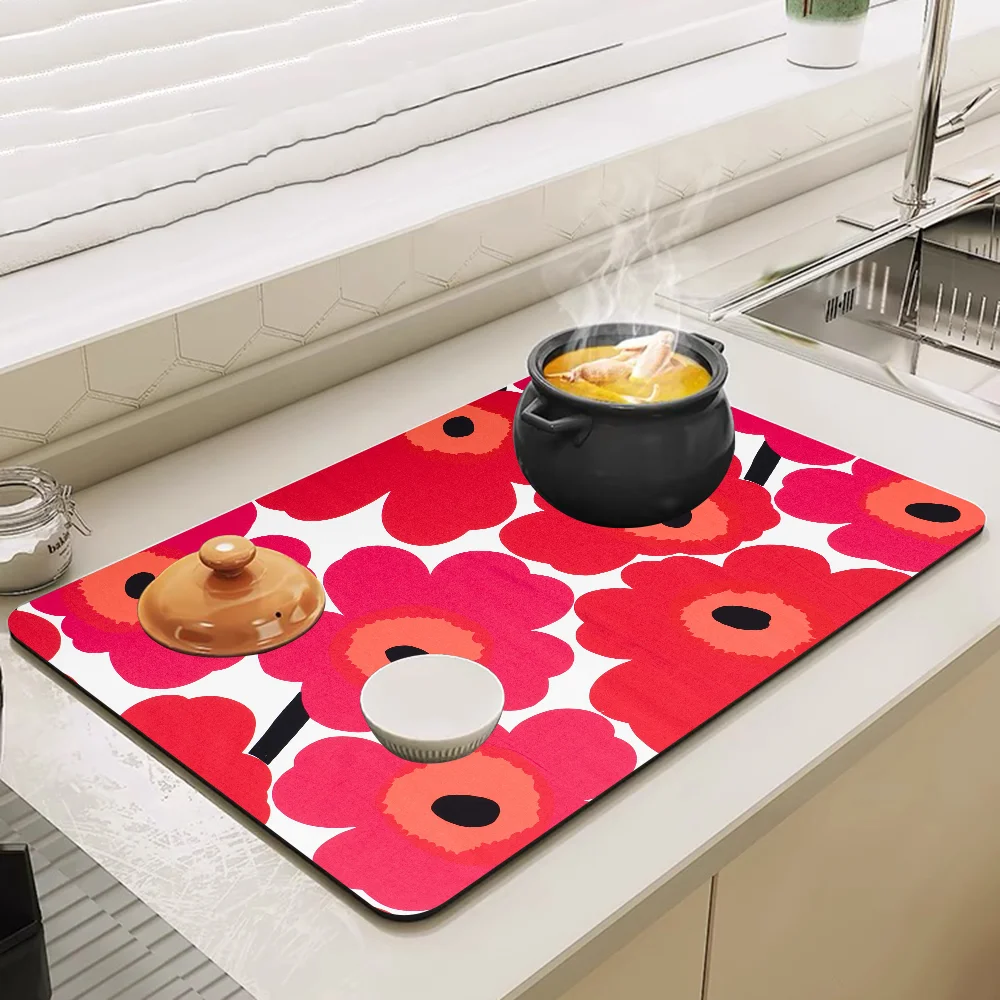 Marimekko-U-Unikko Flowers Table Drain Pad Tabletop Absorbent Draining Mat Tableware Mats Placemats for Table Decor